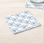 ブルーフローラリース'B' スクエアペーパーコースター (アングル)