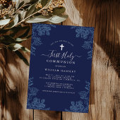 ブルーフローラリーフヴィンテージボーイズファースト通信 招待状