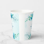 ブルーフローラルウォーターカラーのパーソナライズされたプリンセスのためのシャワーパーティー 紙コップ (左)