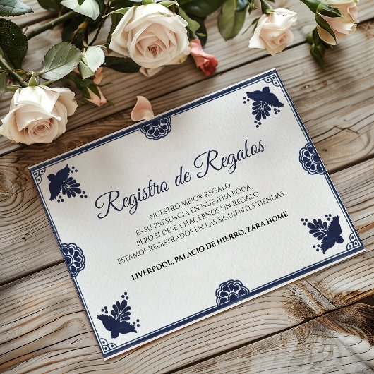 ブルーフローラルオトミシンプルフィエスタスペインの結婚式 エンクロージャーカード