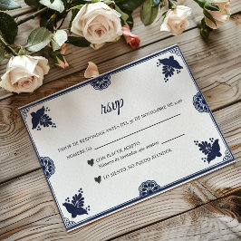 ブルーフローラルオトミシンプルフィエスタスペインの結婚式 出欠カード