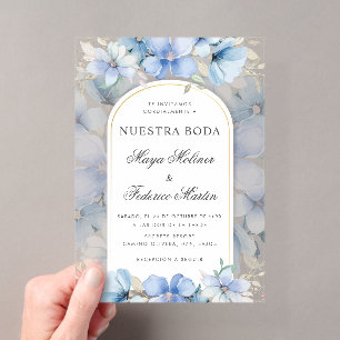 ブルーフローラルガーデン Nuestra Boda スペインの結婚式 アクリル招待状