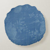 ブルーフローラルパターンに明るい青 ラウンドクッション (裏面)