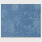 ブルーフローラルパターンに明るい青 ラッピングペーパー (フラット)
