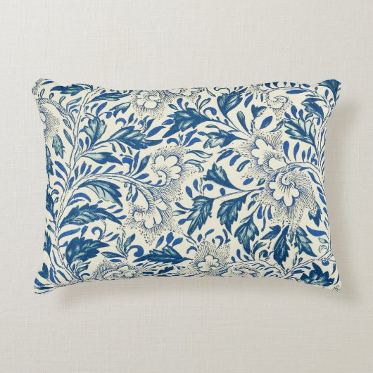 ブルーフローラルパターンアンティークアジアデザイン アクセントクッション (正面)