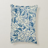 ブルーフローラルパターンアンティークアジアデザイン アクセントクッション (裏面(縦))