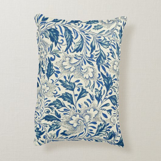ブルーフローラルパターンアンティークアジアデザイン アクセントクッション (裏面(縦))