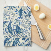 ブルーフローラルパターンアンティークアジアデザイン キッチンタオル (四つ折り)