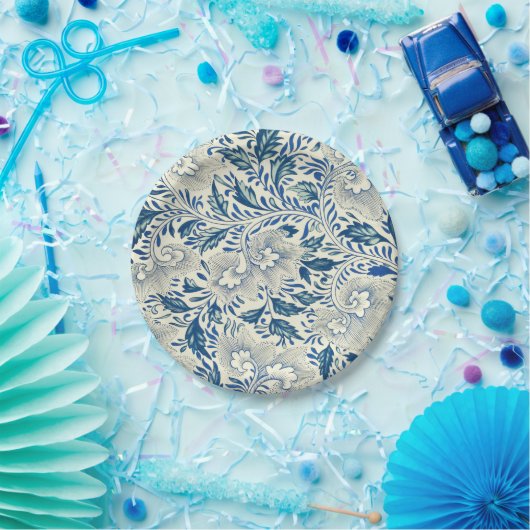 ブルーフローラルパターンアンティークアジアデザイン ペーパープレート (パーティー)