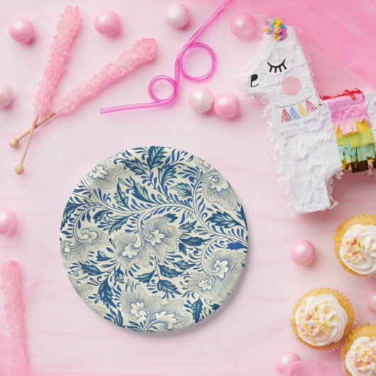 ブルーフローラルパターンアンティークアジアデザイン ペーパープレート (パーティー)