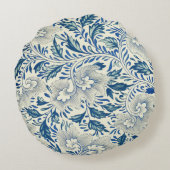 ブルーフローラルパターンアンティークアジアデザイン ラウンドクッション (裏面)