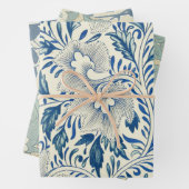 ブルーフローラルパターンアンティークアジアデザイン ラッピングペーパーシート (インサイチュ)