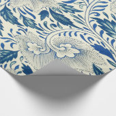 ブルーフローラルパターンアンティークアジアデザイン ラッピングペーパー (角)