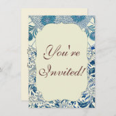 ブルーフローラルパターンアンティークアジアデザイン 招待状 (正面/裏面)