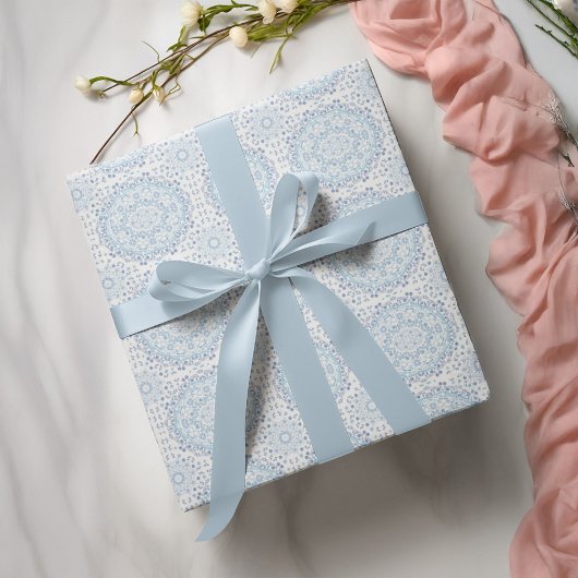 ブルーフローラルパターンシンプルマンダラ ラッピングペーパー