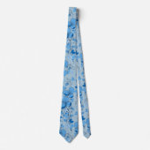 ブルーフローラルパターンデザインネクタイ – 結婚式/花婿 ネクタイ (正面)