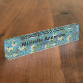 ブルーフローラルパターンプロフェッショナル管理者モダン デスクネームプレート (側面)