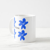 ブルーフローラルパターン水彩の追加ネーム文字 コーヒーマグカップ (正面左)