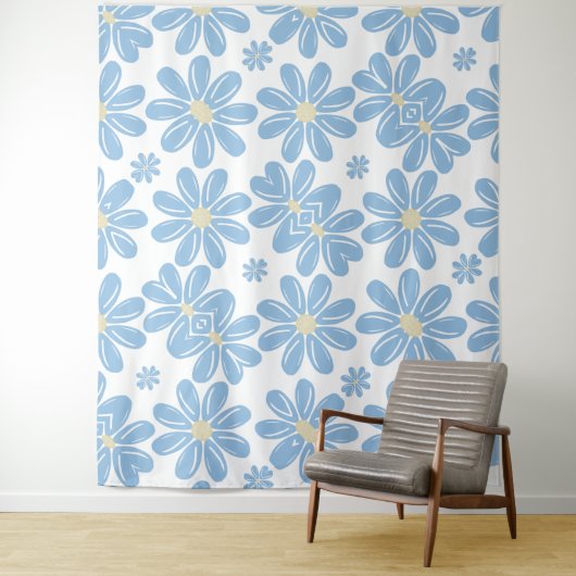 ブルーフローラルパターン – タペストリー (インサイチュ)