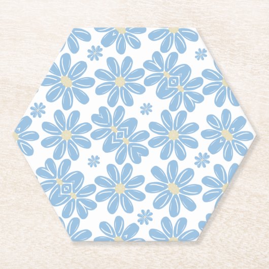 ブルーフローラルパターン – 紙コースター (正面)