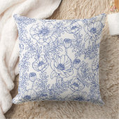 ブルーフローラルパターン – 繊細なラインアート生地 クッション (ブランケット)