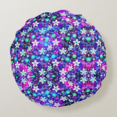 ブルーフローラルパターン – Edelweissフラワージオメトリック ラウンドクッション (裏面)