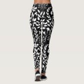 ブルーフローラルパターン.ST02.ホワイトブラックBG レギンス (裏面)