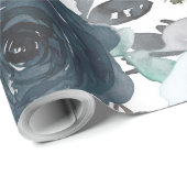 ブルーフローラルパター芸術的ン、水彩 ラッピングペーパー (ロールコーナー)