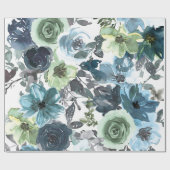 ブルーフローラルパター芸術的ン、水彩 ラッピングペーパー (フラット)