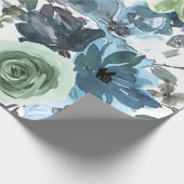 ブルーフローラルパター芸術的ン、水彩 ラッピングペーパー (角)