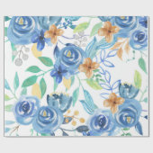 ブルーフローラルパター芸術的ン、水彩 ラッピングペーパー (フラット)
