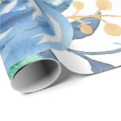 ブルーフローラルパター芸術的ン、水彩 ラッピングペーパー (ロールコーナー)