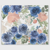 ブルーフローラルパター芸術的ン、水彩 ラッピングペーパー (フラット)