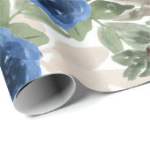 ブルーフローラルパター芸術的ン、水彩 ラッピングペーパー (ロールコーナー)