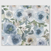 ブルーフローラルパター芸術的ン、水彩 ラッピングペーパー (フラット)