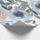 ブルーフローラルパター芸術的ン、水彩 ラッピングペーパー (角)