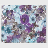 ブルーフローラルパター芸術的ン、水彩 ラッピングペーパー (フラット)