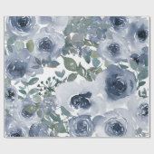ブルーフローラルパター芸術的ン、水彩 ラッピングペーパー (フラット)