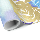 ブルーフローラルパター芸術的ン、水彩 ラッピングペーパー (ロールコーナー)