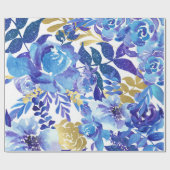 ブルーフローラルパター芸術的ン、水彩 ラッピングペーパー (フラット)