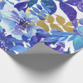ブルーフローラルパター芸術的ン、水彩 ラッピングペーパー (角)