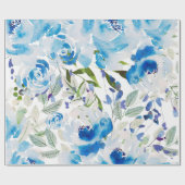ブルーフローラルパター芸術的ン、水彩 ラッピングペーパー (フラット)