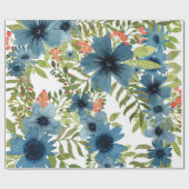 ブルーフローラルパター芸術的ン、水彩 ラッピングペーパー (フラット)