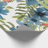 ブルーフローラルパター芸術的ン、水彩 ラッピングペーパー (角)