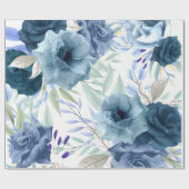 ブルーフローラルパター芸術的ン、水彩 ラッピングペーパー (フラット)