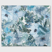 ブルーフローラルパター芸術的ン、水彩 ラッピングペーパー (フラット)