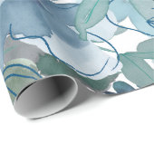 ブルーフローラルパター芸術的ン、水彩 ラッピングペーパー (ロールコーナー)