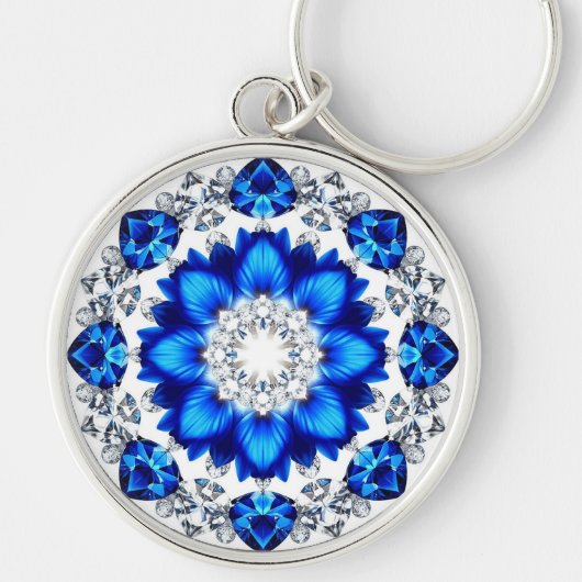 💙 ブルーフローラルリースカスタムネームチャームギフト 🔑 キーホルダー (正面)