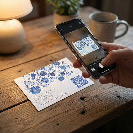 ブルーフローラル ウェディング RSVP QRコード 返信カード エンクロージャーカード