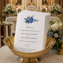 ブルーフローラル カトリック ラテン語ミサ 結婚式プログラム
